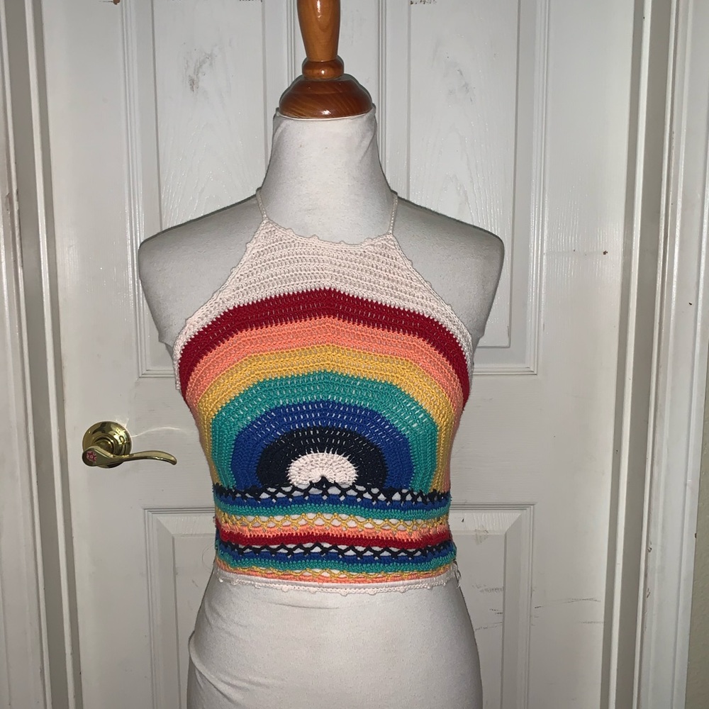 Rainbow woven halter top